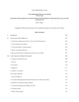 Defining the Elements of Trade Dress Infringement Under Section 43(A) of the Lanham Act