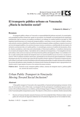 El Transporte Público Urbano En Venezuela: ¿Hacia La Inclusión Social?