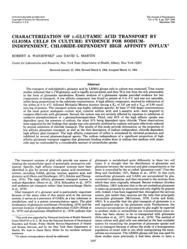 Characterization of L-Glutamic Acid Transport by Glioma Cells in Culture: Evidence for Sodium- Independent, Chloride-Dependent High Affinity Influx1