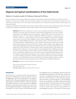 Atypical and Typical Manifestations of the Hiatal Hernia