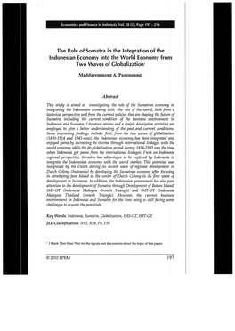 The Role of Sumatra in the Integration of the Indonesian Economy Into the World Economy from Two Waves of Globalization'