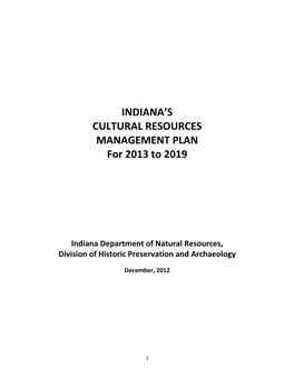 INDIANA's CULTURAL RESOURCES MANAGEMENT PLAN For