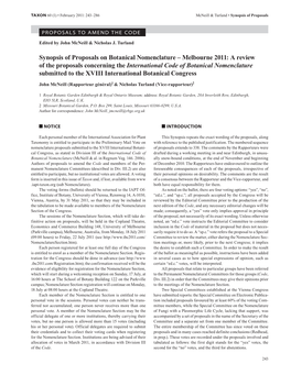 Synopsis of Proposals on Botanical Nomenclature