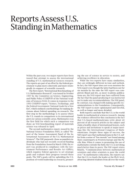Reports Assess U.S. Standing in Mathematics