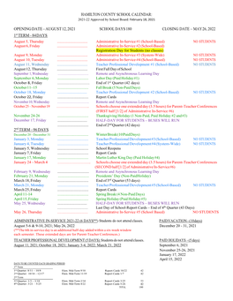 Hamilton County School Calendar: Opening Date