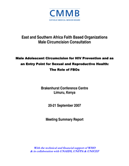 East and Southern Africa Faith Based Organizations Male Circumcision Consultation