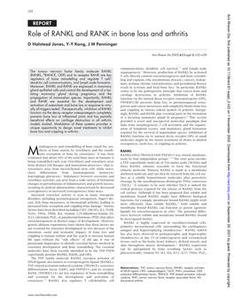 Role of RANKL and RANK in Bone Loss and Arthritis D Holstead Jones, Y-Y Kong, J M Penninger