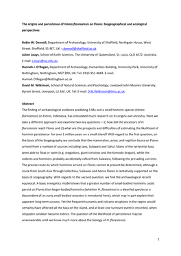 1 the Origins and Persistence of Homo Floresiensis on Flores