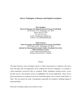 Survey Techniques to Measure and Explain Corruption