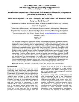 Proximate Composition of Estuarine Fish Paradise Threadfin, Polynemus Paradiseus (Linnaeus, 1758)