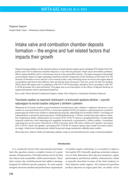 Intake Valve and Combustion Chamber Deposits Formation – the Engine and Fuel Related Factors That Impacts Their Growth