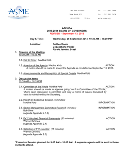 AGENDA 2013-2014 BOARD of GOVERNORS REVISED – September 13, 2013