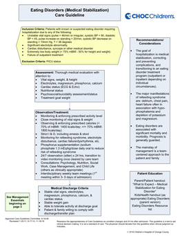 Eating Disorders (Medical Stabilization) Care Guideline