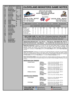 Cleveland Monsters Game Notes