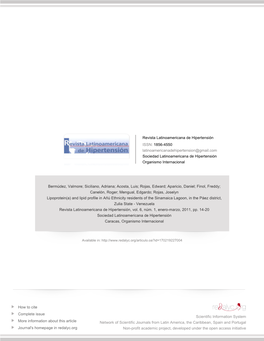 And Lipid Profile in Añú Ethnicity Residents of the Sinamaica Lagoon, in the Páez District, Zulia State - Venezuela Revista Latinoamericana De Hipertensión, Vol