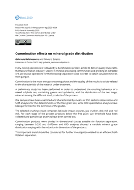 Comminution Effects on Mineral Grade Distribution