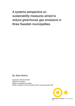 A Systems Perspective on Sustainability Measures Aimed to Reduce Greenhouse Gas Emissions in Three Swedish Municipalities