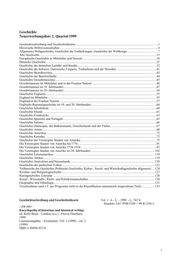 Geschichte Neuerwerbungsliste 2. Quartal 1999