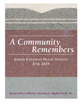 Jewish Exponent Death Notices June 2019