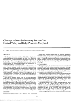 Cleavage in Some Sedimentary Rocks of the Central Valley and Ridge Province, Maryland