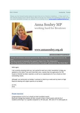 Anna Soubry MP Working Hard for Broxtowe