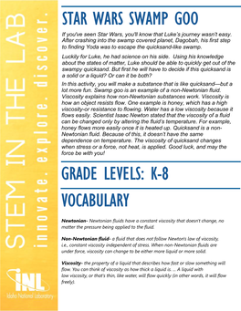 Star Wars Swamp Goo Vocabulary Grade Levels