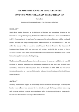 The Maritime Boundary Dispute Between Honduras and Nicaragua in the Caribbean