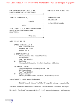 United States District Court Online Publication Only Eastern District of New York ------X : James E