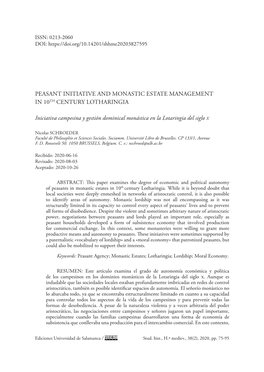 Peasant Initiative and Monastic Estate Management in 10Th Century Lotharingia