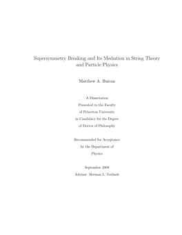 Supersymmetry Breaking and Its Mediation in String Theory and Particle Physics
