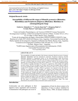 Susceptibility of Different Life Stages of Blattella Germanica (Blattodea: Blattellidae) and Periplaneta Fuliginosa (Blattodea: Blattidae) to Entomopathogenic Fungi