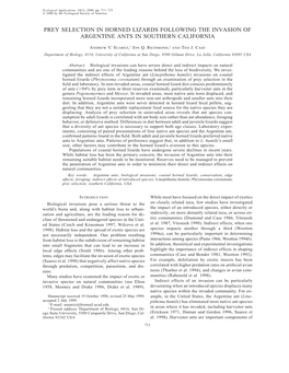 Prey Selection in Horned Lizards Following the Invasion of Argentine Ants in Southern California