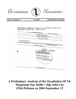 Occultation Newsletter Volume 8, Number 4