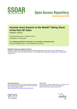 German Arms Exports to the World? Taking Stock of the Past 30 Years Wisotzki, Simone