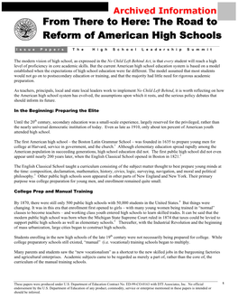 From There to Here: the Road to Reform of American High Schools