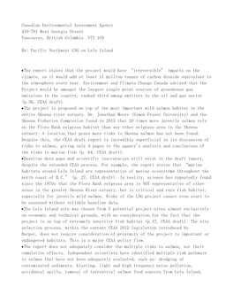 Canadian Environmental Assessment Agency 410-701 West Georgia Street Vancouver, British Columbia V7Y 1C6