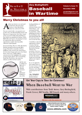Volume 2, Issue 16 in Wartime Baseball December 2008 Garybed@Gmail.Com in Wartime