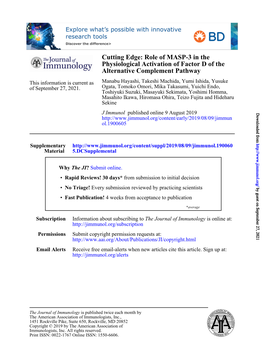 Role of MASP-3 in the Physiological Activation of Factor D of the Alternative Complement Pathway