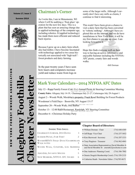 ALLEGHENY FOOTHILLS CHAPTER NEWSLETTER Woodsmen's Field Days August 15Th-17Th Submitted by Tony Pingitore