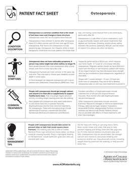 PATIENT FACT SHEET Osteoporosis