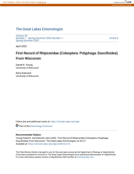 First Record of Rhipiceridae (Coleoptera: Polyphaga: Dascilloidea) from Wisconsin