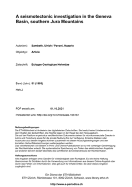 A Seismotectonic Investigation in the Geneva Basin, Southern Jura Mountains