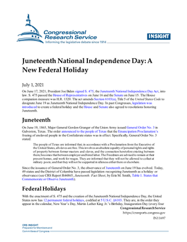 Juneteenth National Independence Day: a New Federal Holiday