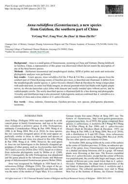 Anna Rubidiflora (Gesneriaceae), a New Species from Guizhou, the Southern Part of China