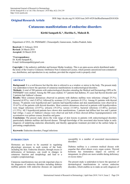 Cutaneous Manifestations of Endocrine Disorders