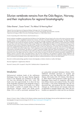 Silurian Vertebrate Remains from the Oslo Region, Norway, and Their Implications for Regional Biostratigraphy