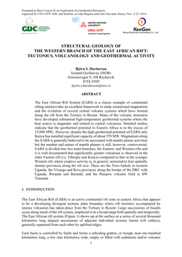 Structural Geology of the Western Branch of the East African Rift: Tectonics, Volcanology and Geothermal Activity