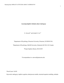 Assessing Implicit Attitudes About Androgyny S. Atwood1,* And