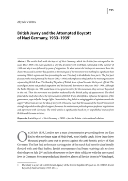 British Jewry and the Attempted Boycott of Nazi Germany, 1933–19391