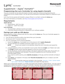 Lyric Apple Homekit Setup